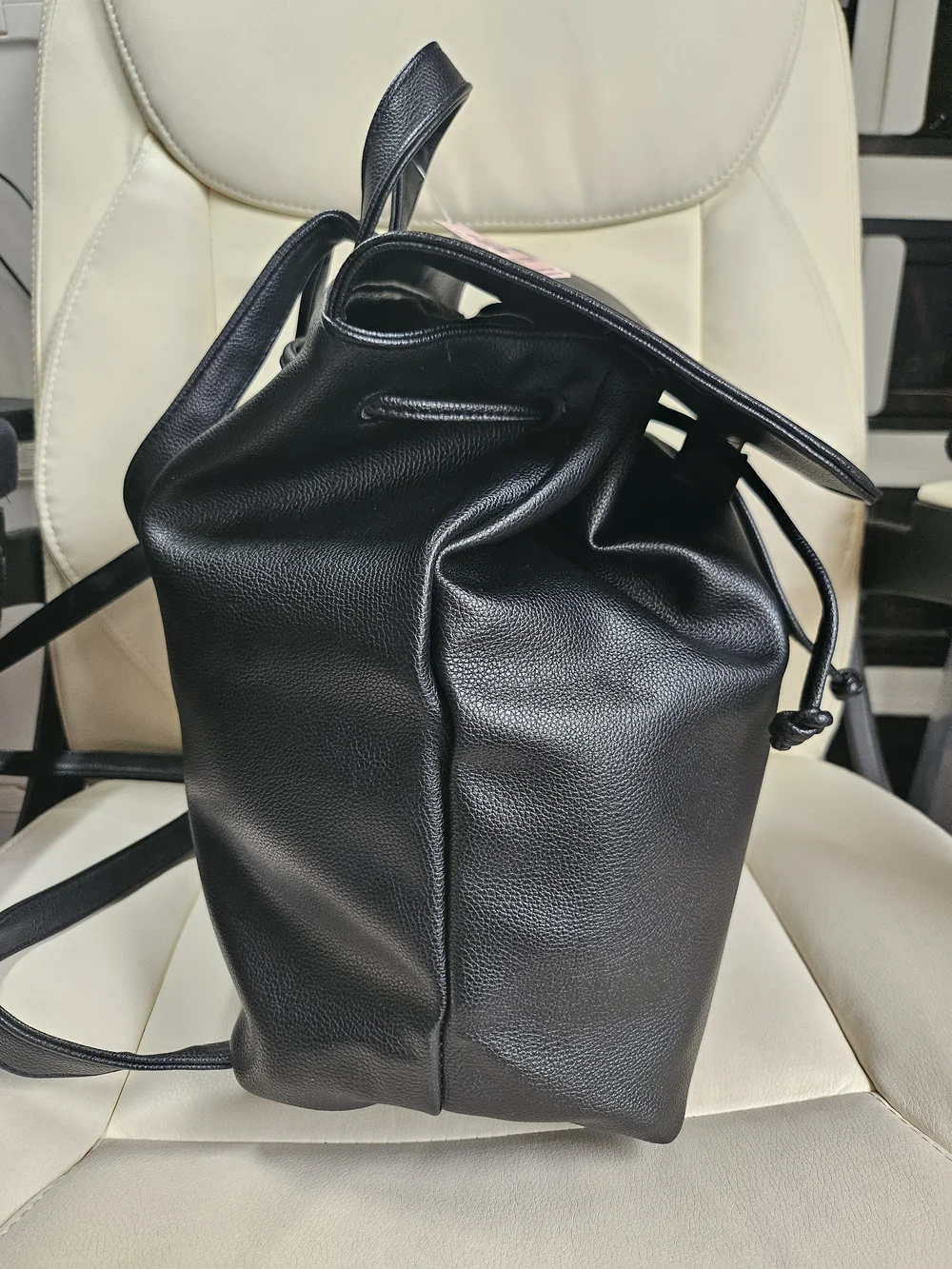 BNWT Victoria's Secret Black Leatherette Drawstring Backpack